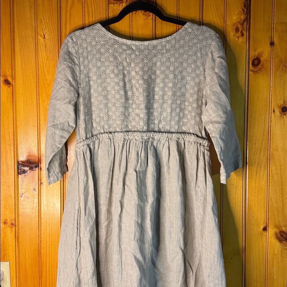 Aria Handmade Cream Textured Midi Dress 100% Italian Linen - Picture 8 of 9